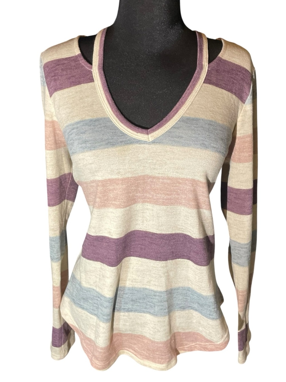 True Self TS Pastel Striped Deep V-Neck Long Sleeve Top Juniors Size XL